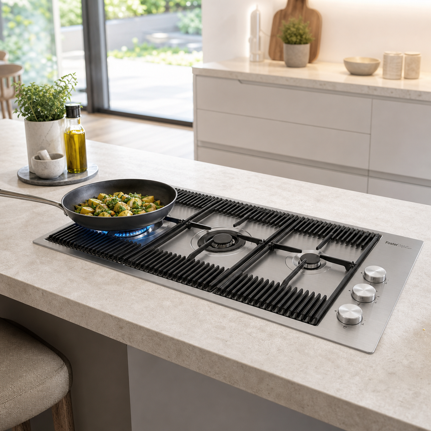 Milanello 3 burner gas hob Stainless Steel