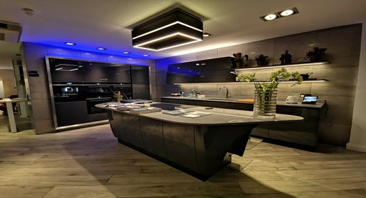 90cm x 60cm Black Soffitto Ceiling Cooker Hood Integrated In A Drop Box/False Ceiling Feature With LED Lighting and Blue Feature Lights